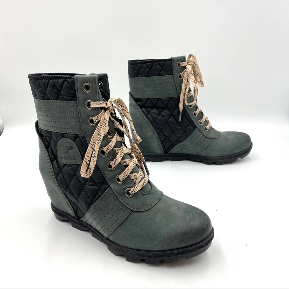 Sorel Lexie Wedge Boots Dark Slate Waterproof Snow Rain Lace Up Booties